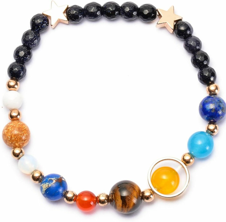 GelConnie Solar System Bracelet Universe Galaxy Bracelet The Eight Planets Guardian Star Bracelets Lava Rock Bracelet Stretch Yoga Chakra Bracelet Aromatherapy Essential Oil Diffuser Bracelet For Men Women Clearance