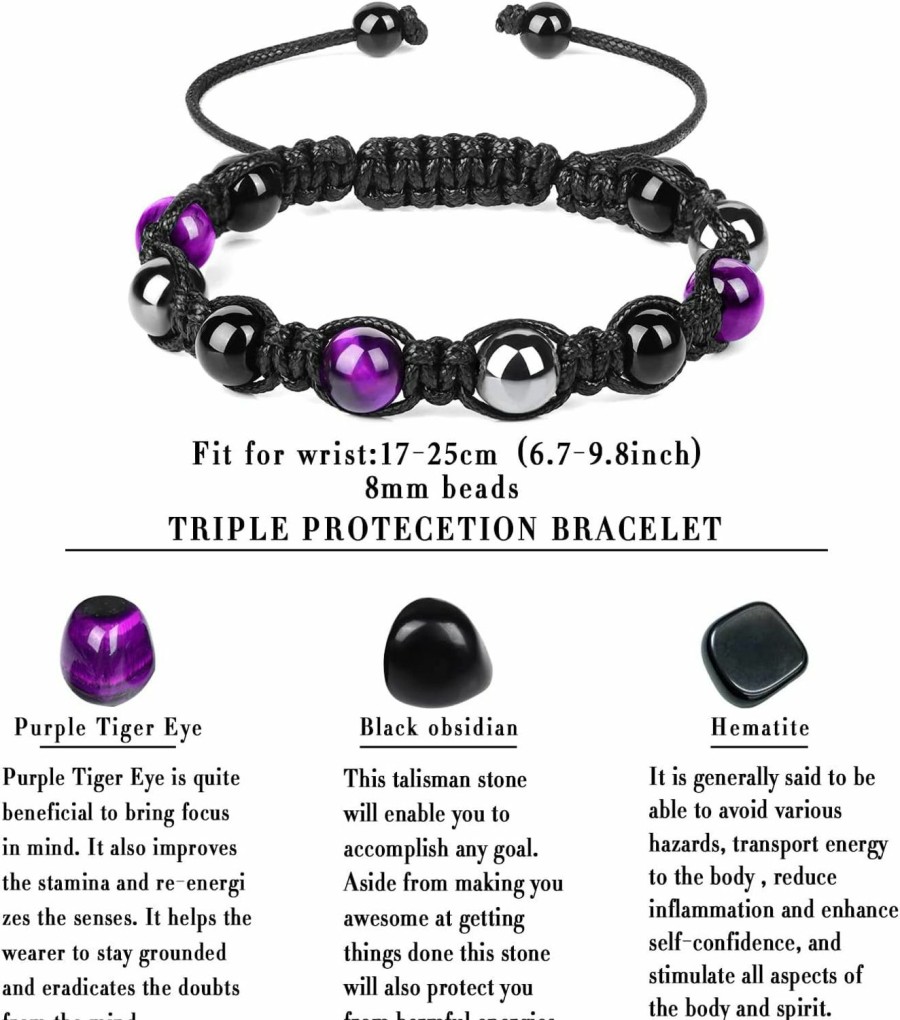 Vinswet Vinswet Triple Protection Bracelet,Genuine Tigers Eye Black Obsidian And Hematite Beads Bracelet For Men Women,Handmade Crystal Healing Bracelets Bring Luck And Prosperity And Happiness Online