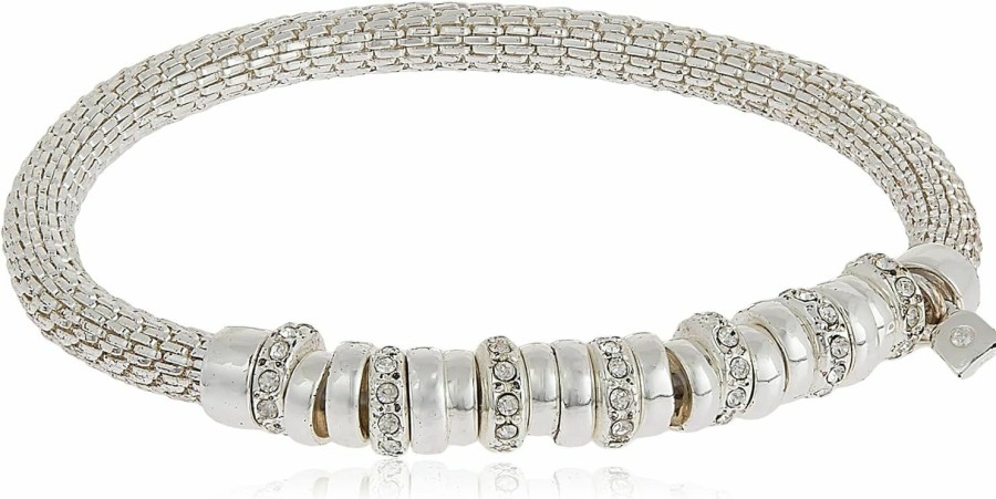 Nine West Nine West Women'S Silvertone And Crystal Bracelet Rondel Stretch Clearance