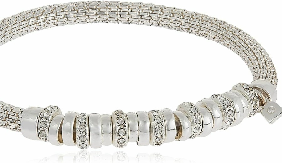 Nine West Nine West Women'S Silvertone And Crystal Bracelet Rondel Stretch Clearance