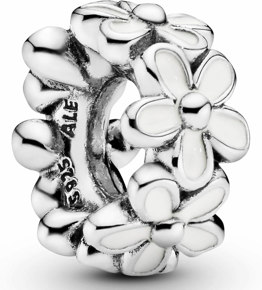 Pandora Pandora Jewelry White Daisy Flower Spacer Charm - Stunning Flower Charm Charm Bracelets - Perfect Charm For Mom, Sister, Daughter & More - Sterling Silver And Enamel New