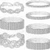 Jewdreamer Jewdreamer 7Pcs Rhinestone Bracelets For Women Cubic Zirconia Tennis Stretch Bracelet Bangle Bling Bikini Crystal Bracelet Sliver Sparkly Bridal Wedding Jewelry Bracelet Set Wholesale