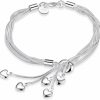 SOSUO 925 Sterling Silver Five-Line Chain With Five-Heart Bracelet Bangle Clearance