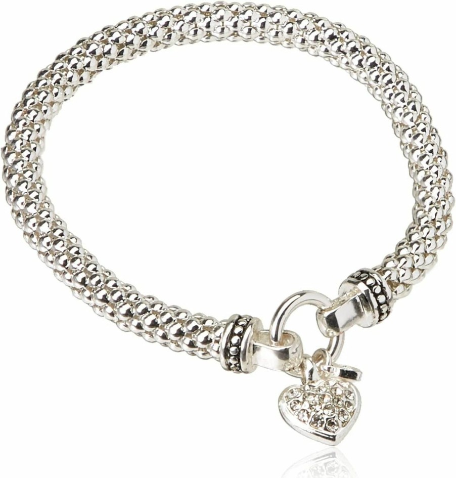 Nine West Nine West Women'S Silvertone Crystal Pave Heart Stretch Bracelet Best