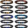 MOZAKA Mozaka 12Pcs 8Mm Natural Stone Lava Rock Beaded Bracelets For Men Women Tiger Eye Hematite Black Onyx Matte Beads Essential Oil Diffuser Lava Stone Bead Bracelets Bulk Online