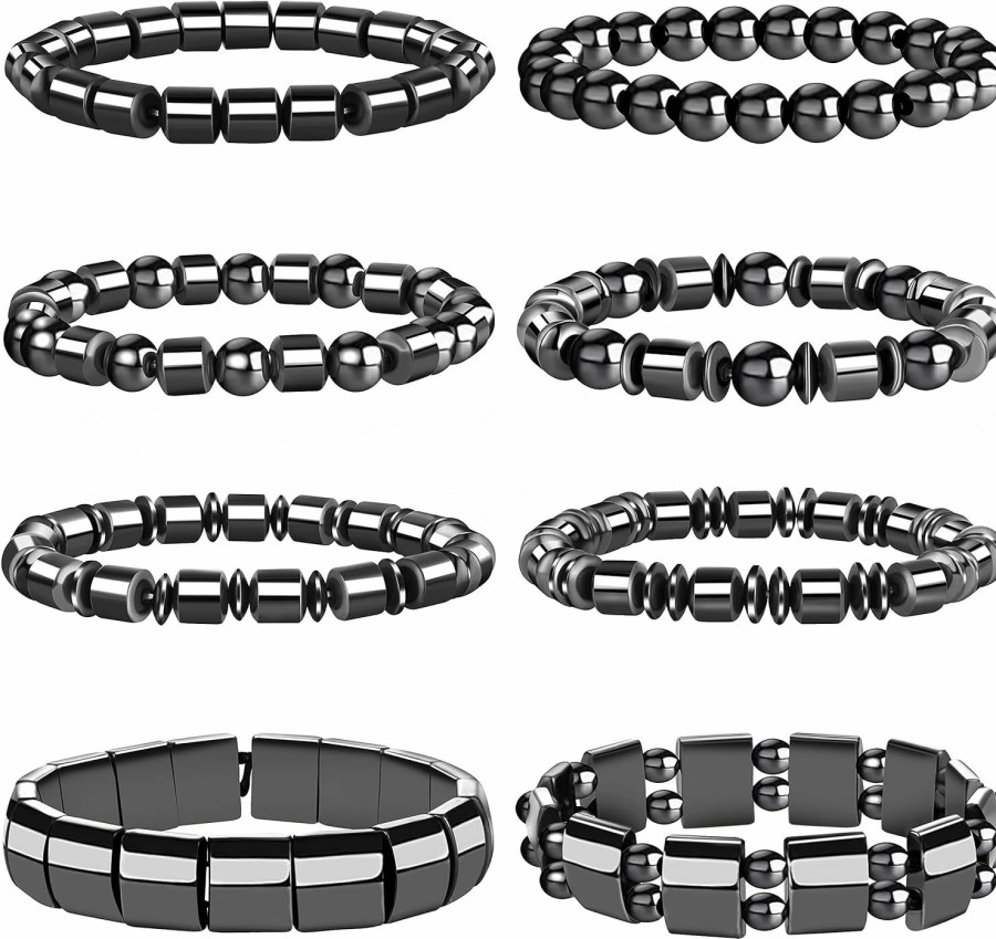 WAINIS Wainis 8 Pcs Hematite Bracelet Set For Men Women Healing Stretch Round Bead Stone Bracelet Uni Jewelry Gift Clearance