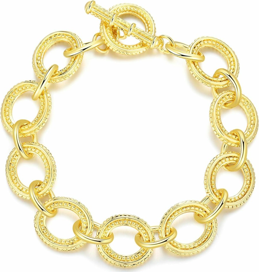 Mytys Mytys Link Bracelet For Women 2 Tone Circles Chain Silver And Gold Wire Cable Bangle Designer Inspired Bracelets Clearance