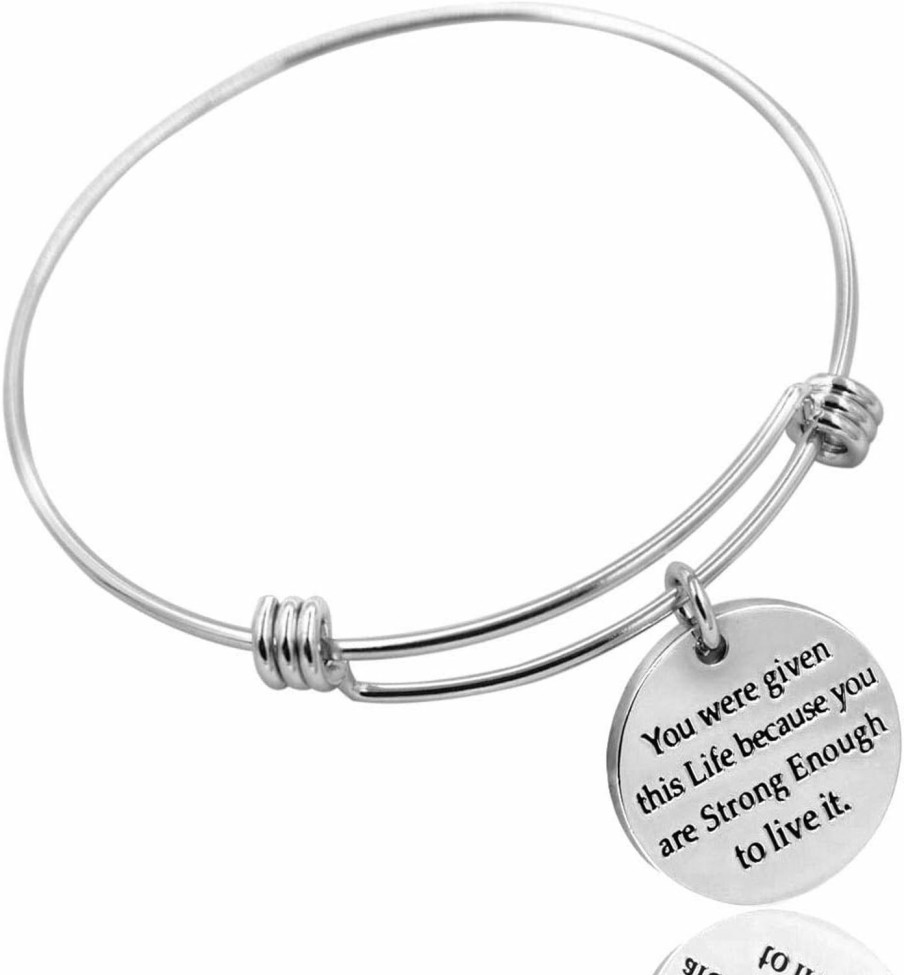 CCBFY 3 Pack Women Engraved Message Inspirational Words Round Charm Bracelets Set Expandable Silver Plated Stainless Steel Motivational Bangle Bracelet Hot