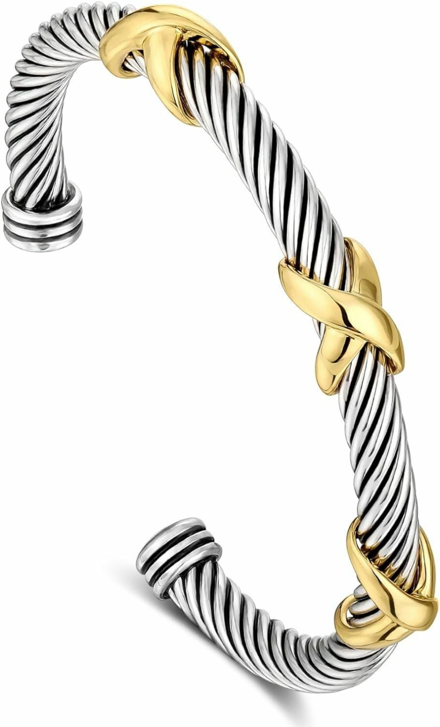 NANDUDU Nandudu Cuff Bracelet For Women Cable Wire Bracelet - Stainless Steel Two Tone Twisted Bangle - Silver Cuff Three Knots Vintage Bracelets Jewelry Valentine'S Day Gifts (Three Knots) Hot