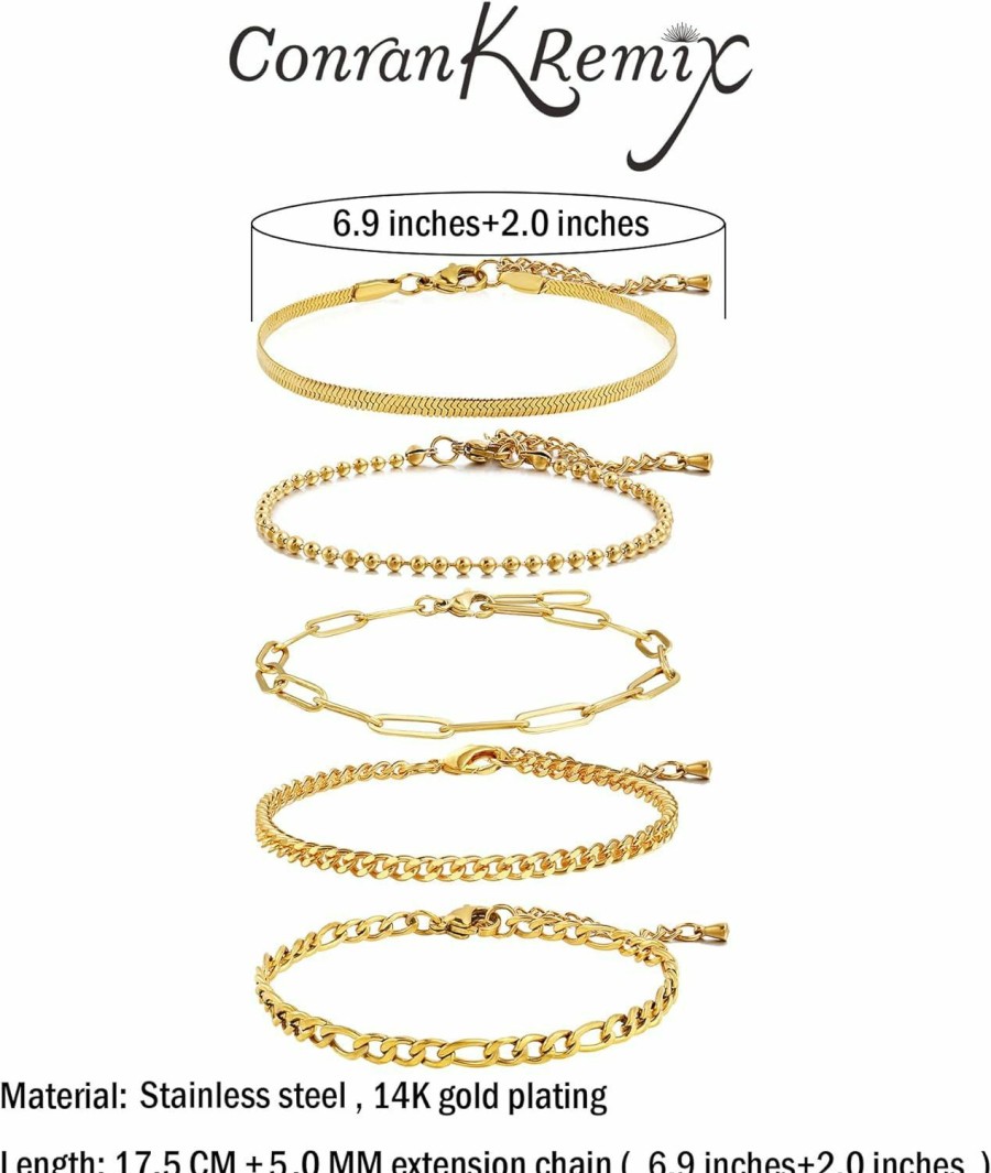 CONRAN KREMIX Conran Kremix Gold Filled Bracelet For Women Girls 18K Real Gold Waterproof Non-Tarnish Bracelet Chain Dainty Link Paperclip Bracelets Set Stake Stainless Steel Layered Link Bracelet Online