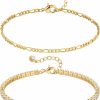 TONTMY STUDIOS Tontmy Studios Bracelet For Women Gold Layered Set 2 Layer 14K Gold Plated Simple Dainty Chain Everyday Jewelry Best