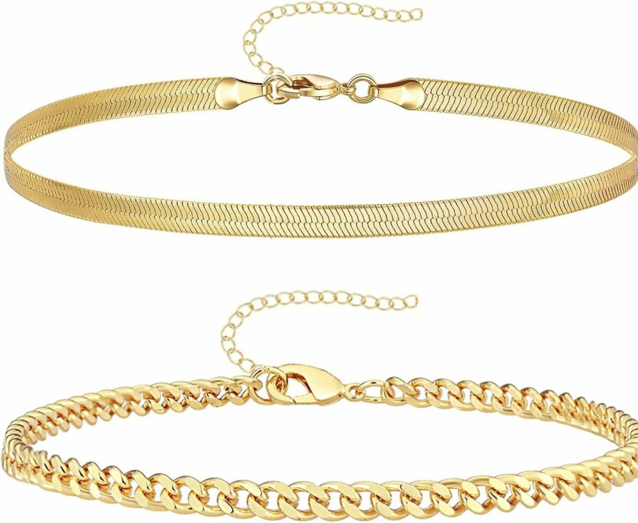 Gokeey Gokeey Reoxvo Dainty Gold Chain Bracelets Set For Women 14K Real Gold Plated Link Chain Bracelets For Women Trendy Gold Stackable Cuff Bracelets For Jewelry Gifts Women Adjustable 7\"+2\" Hot