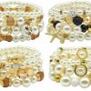 VONRU Vonru Pearl Charm Bracelet Set - 4 Sets Stackable Bracelets For Women, Multi Layer Beaded Statement Stretch Lovely Charm Bangles Tree Of Life, Starfish Online