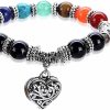 Hithop Hithop 10Mm 7 Chakra Religion Healing Balance Stone Beaded Bracelet Yoga Reiki Charm Heart Bracelets Best