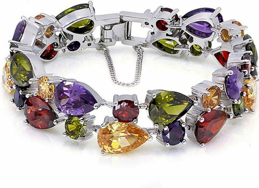 Hermosa Hermosa Classic Ladies Bracelet Garnet White Topaz Amethyst Citrine Peridot Pink Topza 7 Inches Clearance