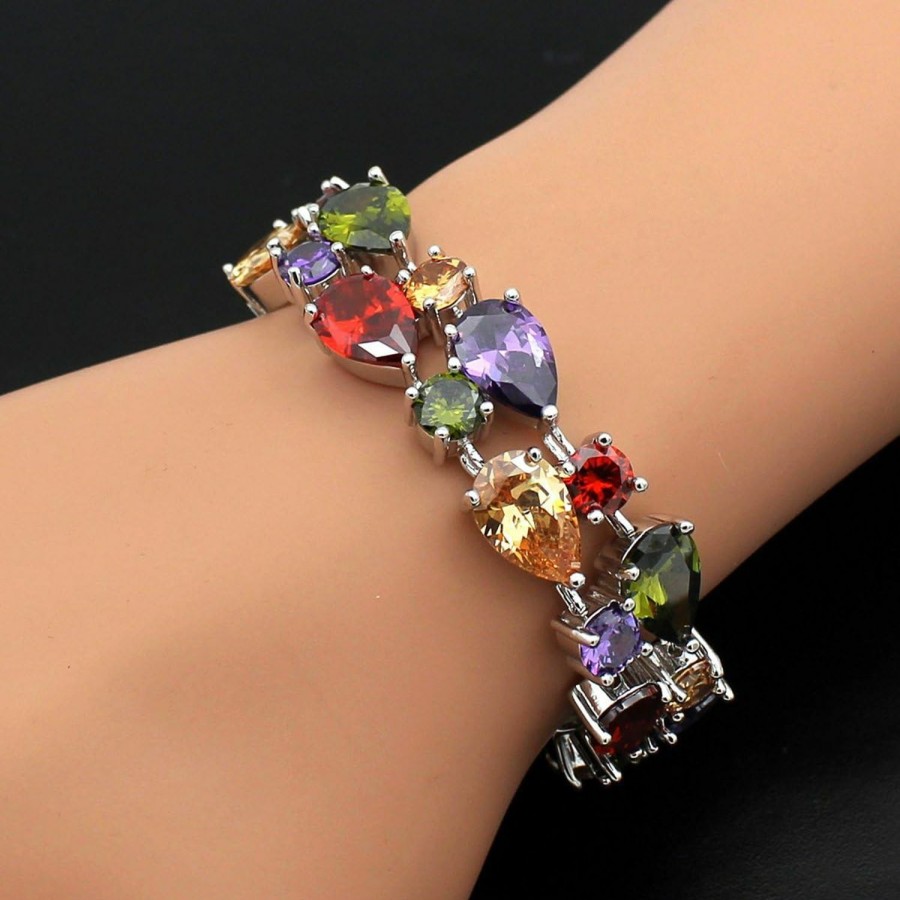 Hermosa Hermosa Classic Ladies Bracelet Garnet White Topaz Amethyst Citrine Peridot Pink Topza 7 Inches Clearance