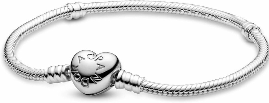 Pandora Pandora Jewelry Moments Heart Clasp Snake Chain Charm Sterling Silver Bracelet, 8.3\" Best