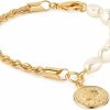 Barzel Barzel 18K Gold Plated Rope & Pearl Bracelet With Coin Charm - Made In Brazil Best