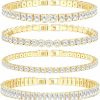 Pls Back 14K Gold Bracelet Set For Women, Gold Plated Diamond Cubic Zirconia Dainty Tennis Bracelets Pack, Classic Bracelets Aesthetic Jewelry For Gift Best