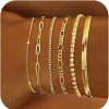 DEARMAY Dearmay Gold Bracelets For Women Waterproof, 14K Real Gold Jewelry Sets For Women Trendy Thin Dainty Stackable Cuban Link Paperclip Chain Bracelet Pack Fashion Accessories Gifts For Women Girls New