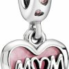 Pandora Pandora Mom Script Heart Dangle Charm - Compatible Moments Bracelets - Jewelry For Women - Gift For Women - Made With Sterling Silver, Cubic Zirconia & Enamel Hot