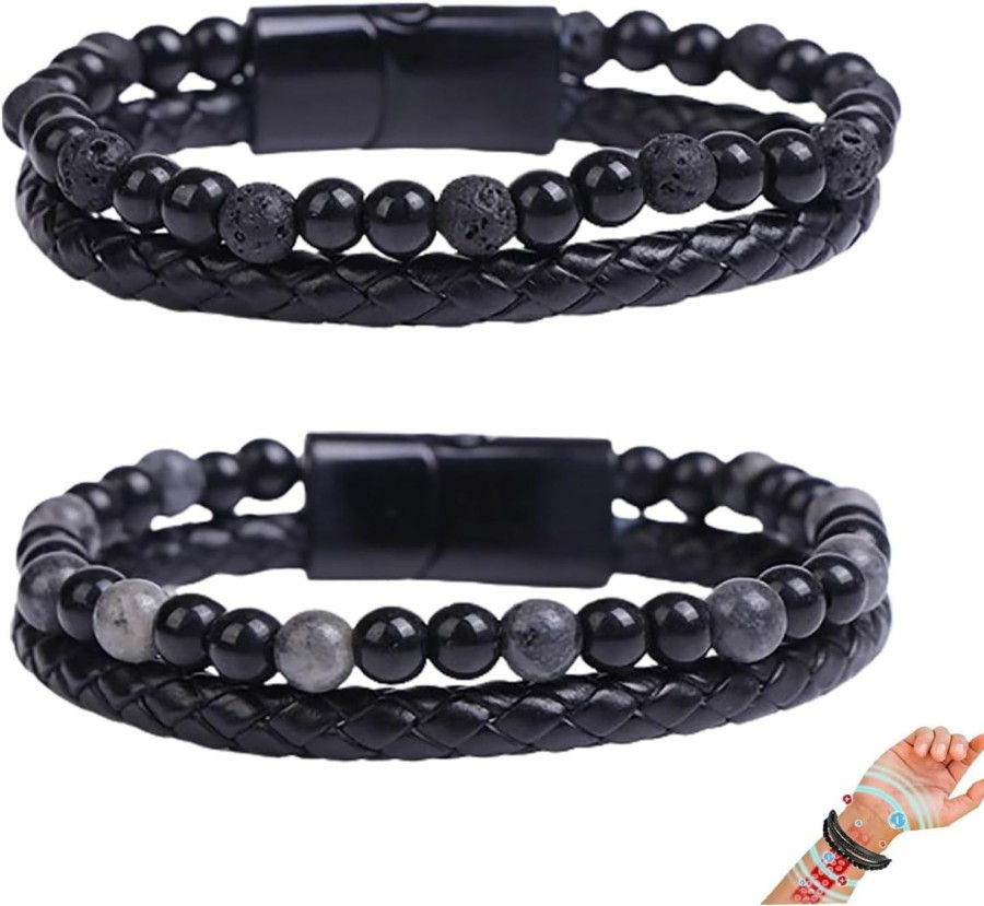 Angyape Angyape Natural Agate Stone Leather Beaded Bracelet, Lugxb Natural Agate 6Mm Stone Adjustable Leather Beaded Bracelet Jewelry Gifts For Men Women New