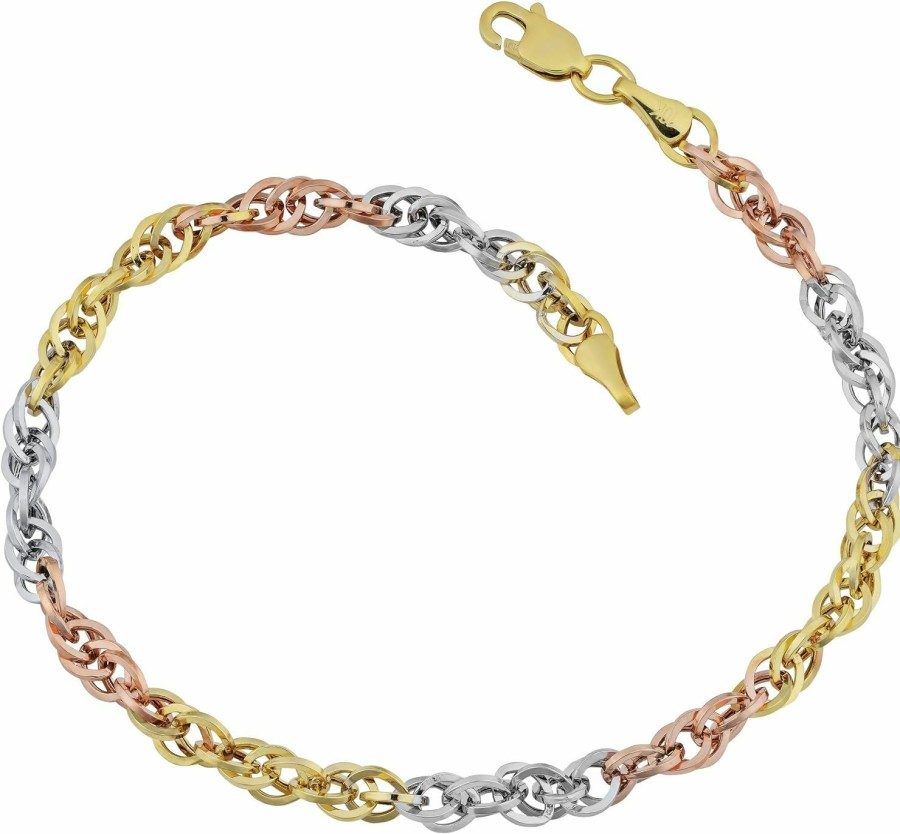 Kooljewelry 10K Tricolor Gold Double Cable Link Bracelet (7.25 Inch) Wholesale