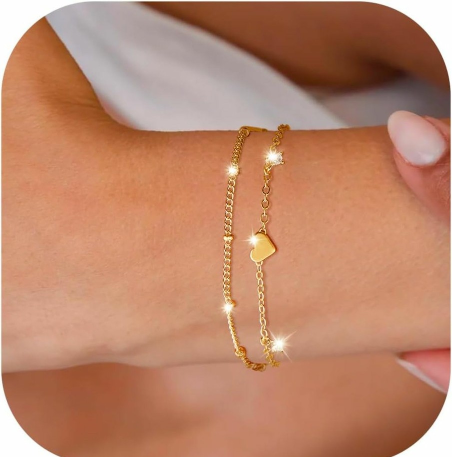 Poxtex Poxtex Gold Bracelets For Women Girls, Dainty Bracelets Set For Girls Trendy, 14K Real Gold Bracelets Stack With Beaded, Cuban, Paperclip, Heart, Snake, Rope, Pearl, Cross, Hand Chain, Fashion Jewelry Set For Girl Wholesale