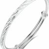 Kim Carrey Kim Carrey S925 Silver Bangle Bracelet For Women, Elegant Women'S Sterling Silver Bracelet Bangle Adjustable 6.4-7.8 Inches Small Size New