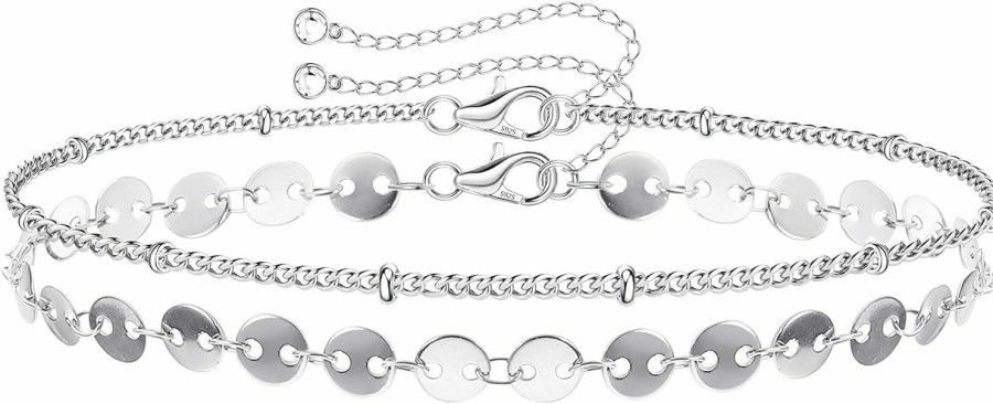 MILACOLATO Milacolato 925 Sterling Silver Clasp Paperclip Chain Bracelets 14K White Gold Plated Solid Diamond-Cut Paperclip Chain Women Bracelet Adjustable Layered Satellite Beads Bracelets For Women Girls Best