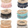 FINZOR Finzor 48Pcs Bohemian Stackable Bead Bracelets For Women Multicolor Stretch Beaded Bracelets Layered Bead Adjustable Bracelet Black Turquoise Stretch Bracelets Hot