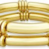 YBMYCM Ybmycm 5Pcs Gold Chunky Bangles Bracelets For Women Girls Gold Plated Stackable Layered Curved Bamboo Tube Stretch Bracelets Bangle Gift Jewelry Clearance