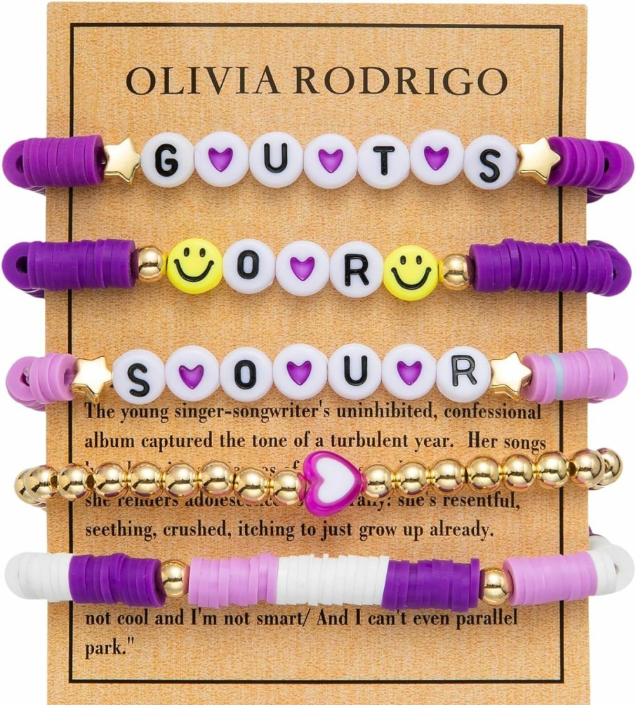 QITGIS Qitgis Olivia Guts/Sour Album Concert Inspired Bracelet Sets Gifts For Women Teen Girls Olivia Merch Accessories, Purple Olivia Bracelet Sets Album Concert Costume Dress Decor Best