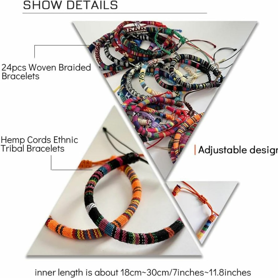 WAINIS Wainis 24Pcs Wrap Friendship Bracelets Men Women Hemp Cords Ethnic Tribal Bracelets Wristbands Hot