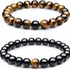 Wanmei Wanmei 8Mm Black Matte Agate & Tiger Eye Healing Energy Stone Beads Distance Bracelets For Couples(2 Pcs) Hot