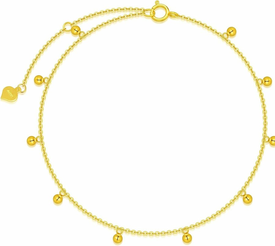 SISGEM Sisgem Solid 14K, 18K Gold Bracelets For Women, Real Gold Bead Thin Chain Bracelet Hot