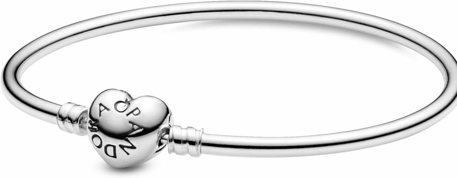 Pandora Pandora Jewelry Bangle With Heart Clasp - Compatible Moments Charms - Sterling Silver Bracelet - Mother'S Day Gift With Gift Box New