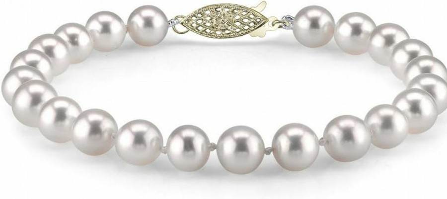 The Pearl Source The Pearl Source White Freshwater Pearl Bracelet For Women - Cultured Pearl Bracelet With 14K Gold Plated Clasp With Genuine Cultured Pearls, 7.0-7.5Mm Online