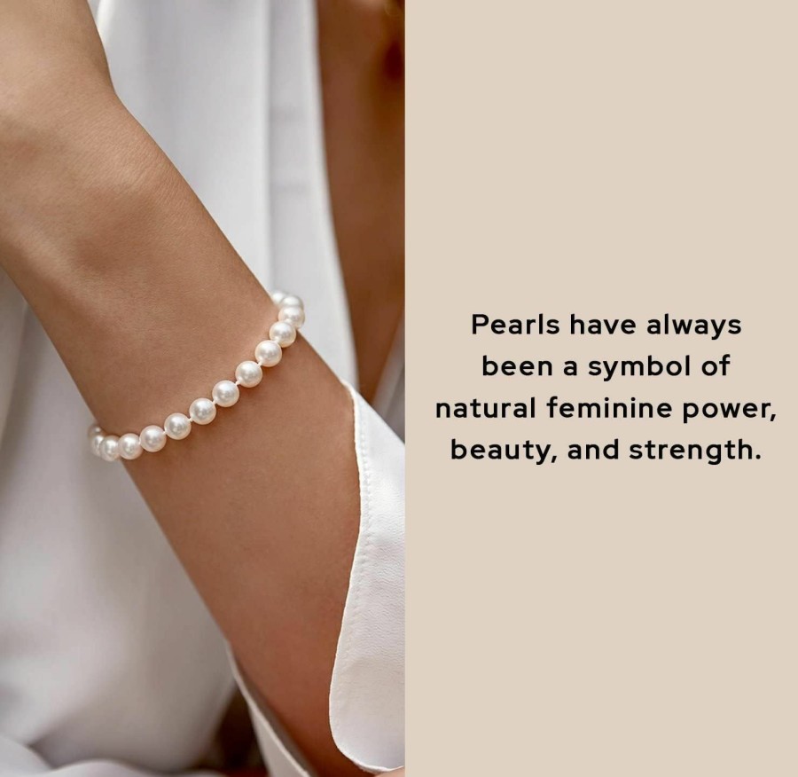 The Pearl Source The Pearl Source White Freshwater Pearl Bracelet For Women - Cultured Pearl Bracelet With 14K Gold Plated Clasp With Genuine Cultured Pearls, 7.0-7.5Mm Online