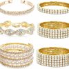 EIELO Eielo 6 Pcs Rhinestone Stretch Bracelet For Women Sparkly Clear Crystal Wedding Bridal Bridesmaid Stretch Bracelet Jewelry Stackable Elastic Pearl Multilayer Strand Link Tennis Bracelets Set New