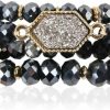 RIAH FASHION Riah Fashion Bohemian Acrylic Druzy Multi-Layer Bead Statement Bracelet - Versatile Faux Stone Pendant Stretch Strand Stackable Cuff Bangle Set Sparkly Crystal Wholesale