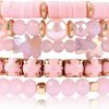 Amazon Pink White Preppy Bracelet Clay Beaded Bracelets, Boho Multi-Layer Beaded Crystal Bracelets, Bohemian Bracelet Set Friendship Jewelry For Women Girls Online