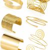 COLOYAN Coloyan 6Pcs Gold Arm Cuff - Upper Arm Cuff Bangle Bracelet Set Adjustable Minimalist Simple Coil Bangle Wide Wire Grooved Cuff Open Arm Band Cuff Armlet Armlet Armband Bracelets For Women Girls New