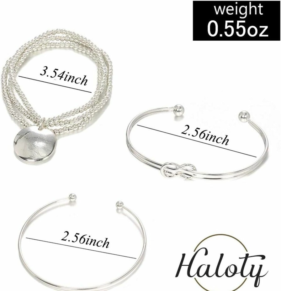 Dmaiy Dmaiy Boho Layered Knot Bangle Stackable Bracelets Silver Dainty Coin Beaded Hand Jewelry For Women And Girls 5Pcs (Coin) Hot