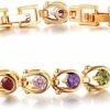 Comelyjewel Women Bracelets, 18K Multi-Gemstone And Diamond Tennis Bracelet Gold Heart Bracelets For Women (Diamond Bracelet) New