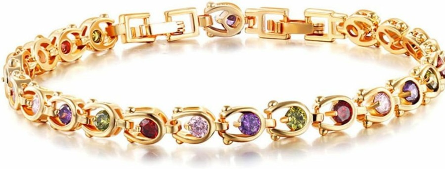 Comelyjewel Women Bracelets, 18K Multi-Gemstone And Diamond Tennis Bracelet Gold Heart Bracelets For Women (Diamond Bracelet) New