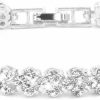 QLKILYR Qlkilyr 18K White Gold Plated Cz Tennis Bracelet, Crystal Heart Silver Tennis Bracelet For Bridal, Wedding, Shiny Bracelet For Women 7 Inch Clearance