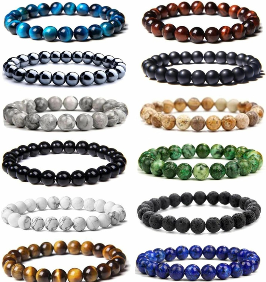 SAMOCO Samoco 12Pcs 8Mm Gorgeous Semi-Precious Gemstones Healing Crystal Stretch Beaded Bracelet Uni Adjustable Best