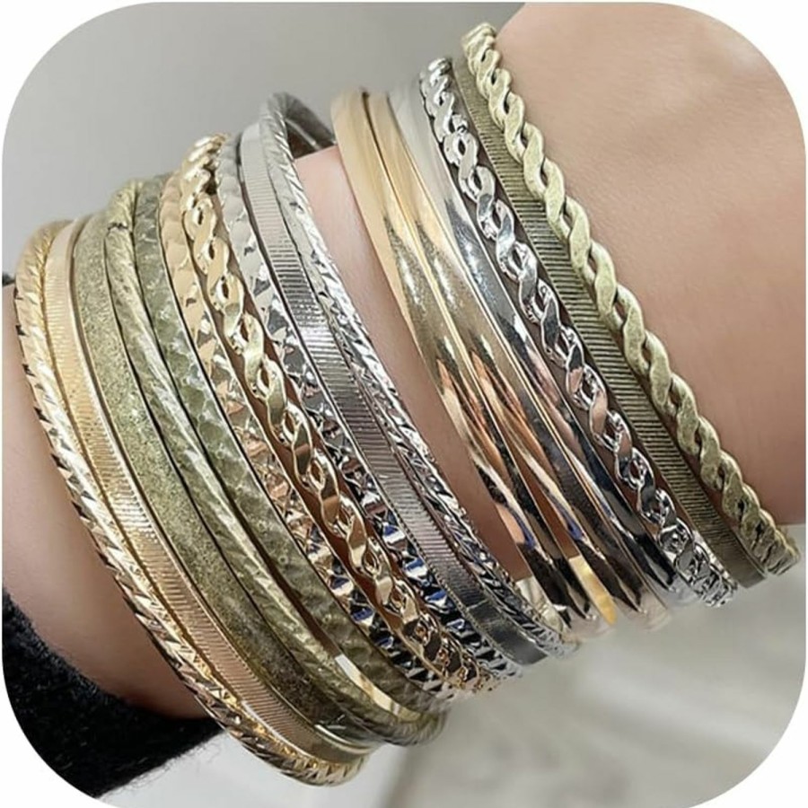 RINTOLER Rintoler 16Pcs Gold Bangle Bracelets Set For Girls - Multi Layer Stackable Textured Bracelets Boho Jewelrys For Women. New