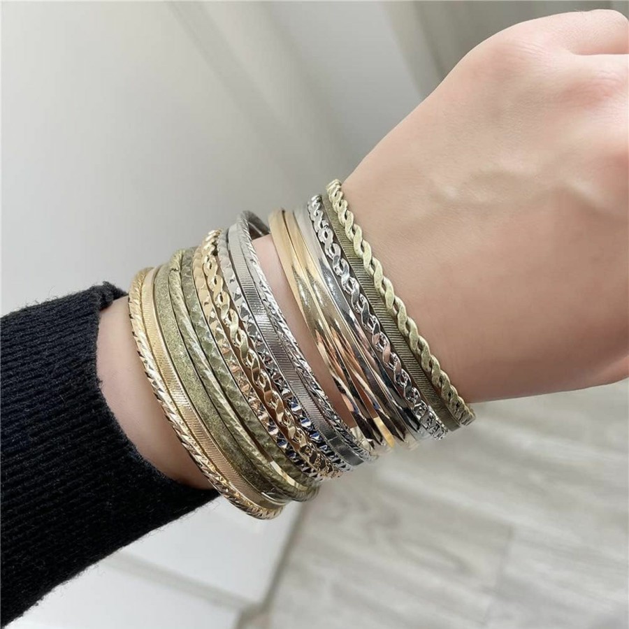 RINTOLER Rintoler 16Pcs Gold Bangle Bracelets Set For Girls - Multi Layer Stackable Textured Bracelets Boho Jewelrys For Women. New